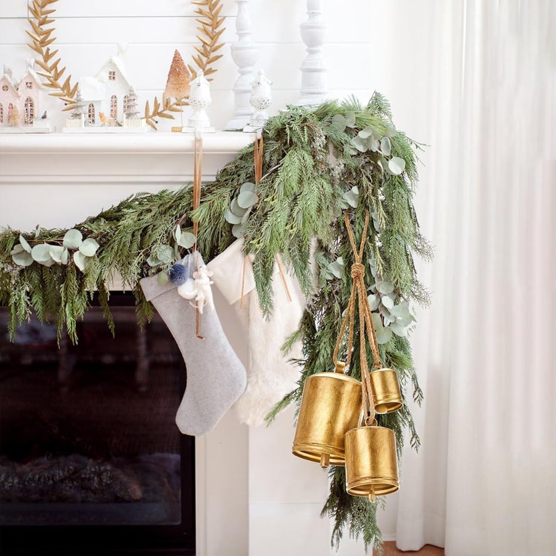 KPCB Tech Christmas Bells for Decorations, Rustic Christmas Decor Vintage Style, Brass Shabby Chic Hanging Decoration Set of 3 (Brass) - Image 2